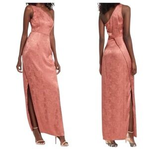 LULUS Deeply Devoted Rusty Rose One Shoulder Jacquard Maxi Dress Size S NWT